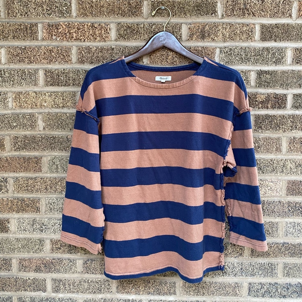 Madewell Striped Raw Edge Luxe Long Sleeved Sweater
